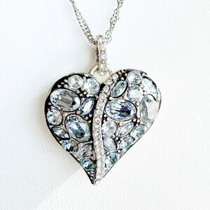 Brighton Blue Crystal Heart Pendant Necklace Trust Your Journey Silver Plated